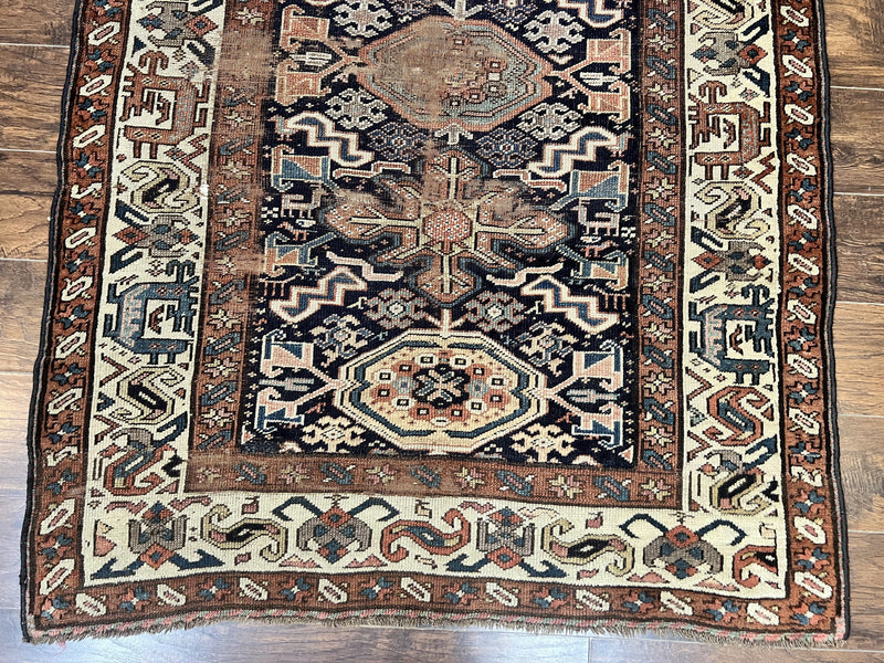 Antique Persian Tribal Runner Rug 4.6 x 9.8, Kurdish Runner, Rug for Hallway or Kitchen, 1920s Carpet, Wool Handmade Rug by Jewel Rugs