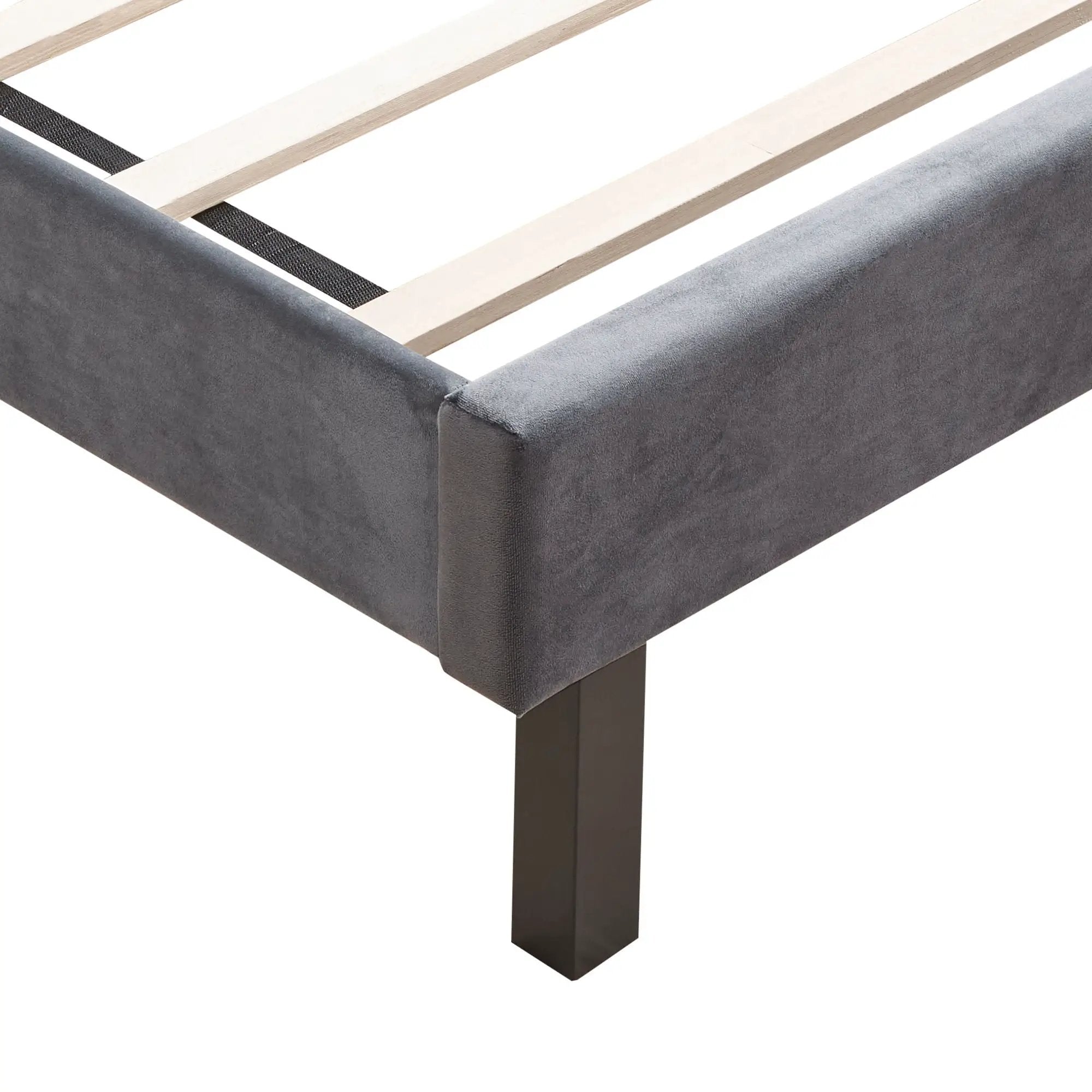 Velvet Button Tufted-Upholstered Bed With Wings Design Strong Wood Slat Support Queen Platform Bed - Gray by HouseOfZazla