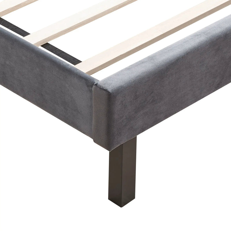 Velvet Button Tufted-Upholstered Bed With Wings Design Strong Wood Slat Support Queen Platform Bed - Gray by HouseOfZazla