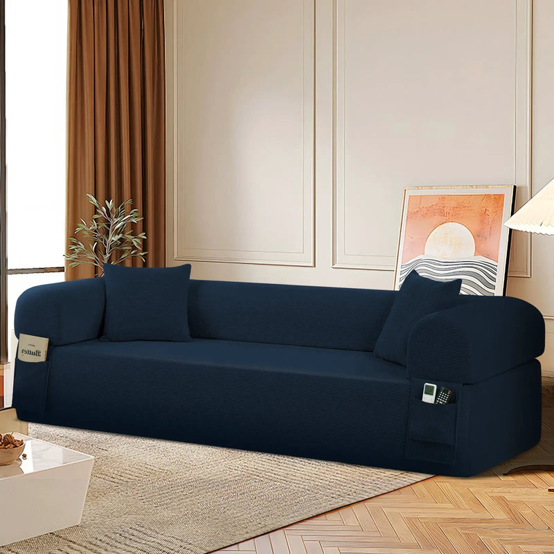 Spring Sofa with High-Quality Fabric, Pillows & Storage in Blue by HouseOfZazla