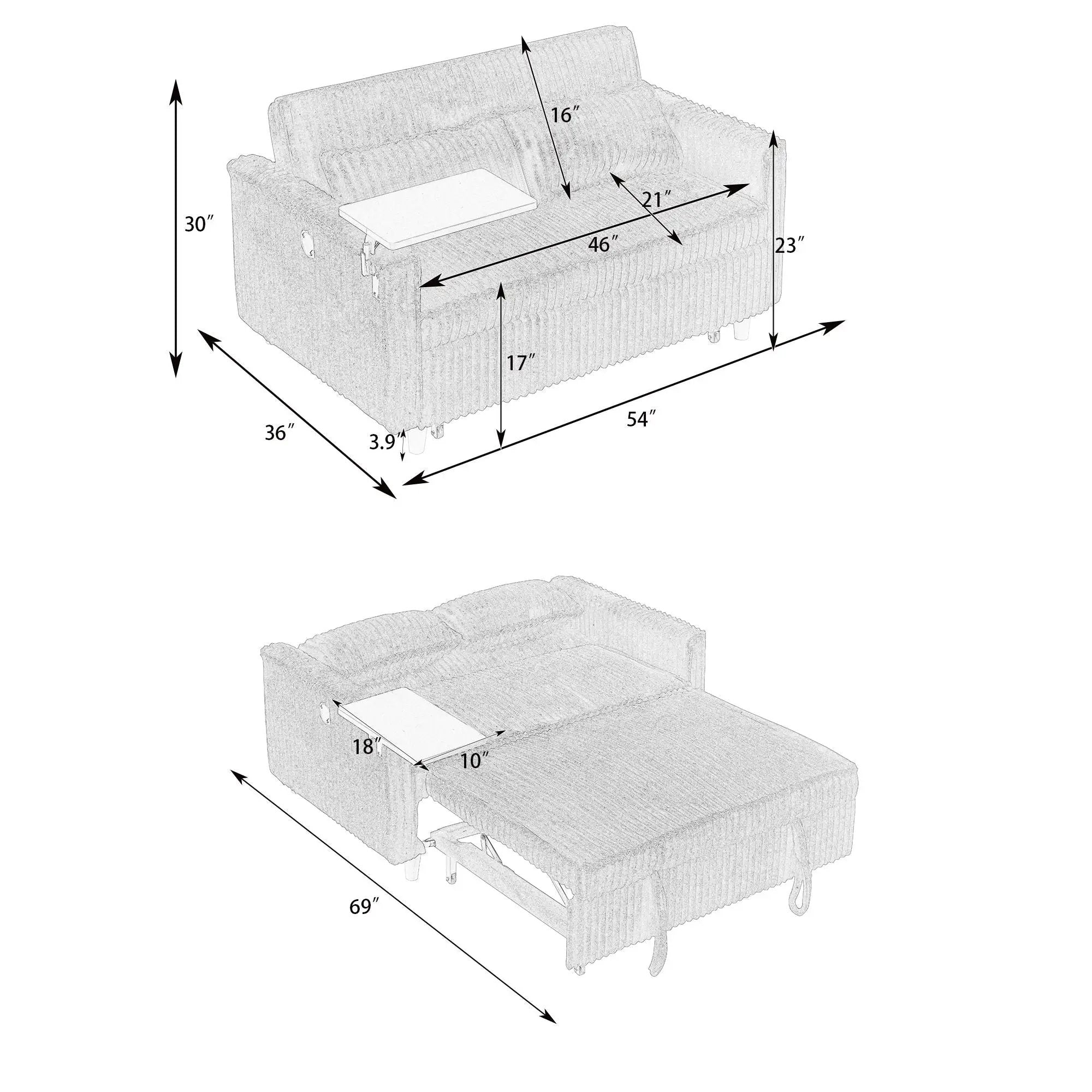 Pull Out Sofa With Movable Tabletop And USB Ports by Unique Piece Furniture