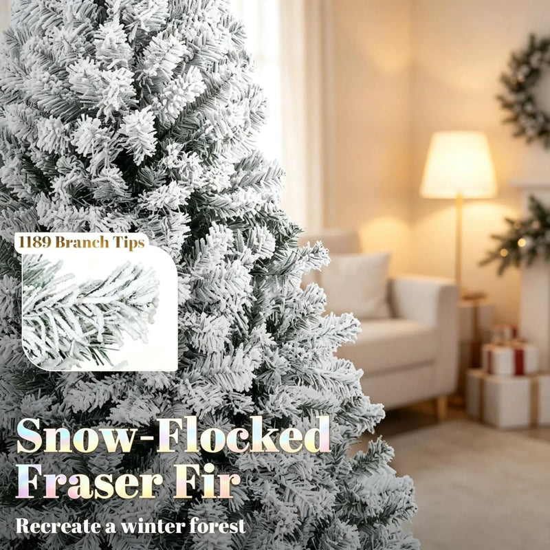 7.5 ft Pre-Lit Flocked Fraser Fir Artificial Christmas Tree by HouseOfZazla