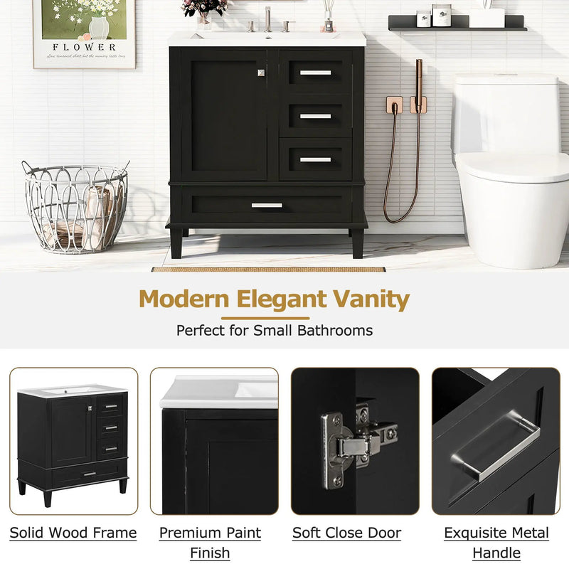 Bathroom Vanity, Modern Bathroom Cabinet With Sink Combo Set, Bathroom Storage Cabinet With A Soft Closing Door And 3 Drawers, Solid Wood Frame by Unique Piece Furniture