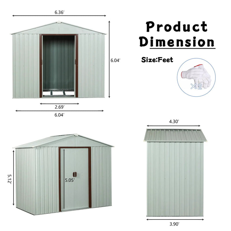 Ry-Sdyx56-W Outdoor Metal Storage Shed - White by HouseOfZazla
