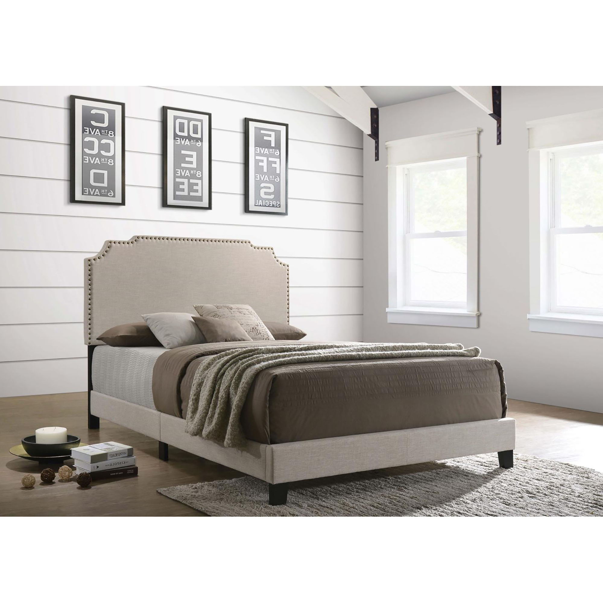 Panel Bed With Nailhead Trim, Upholstered Headboard by HouseOfZazla