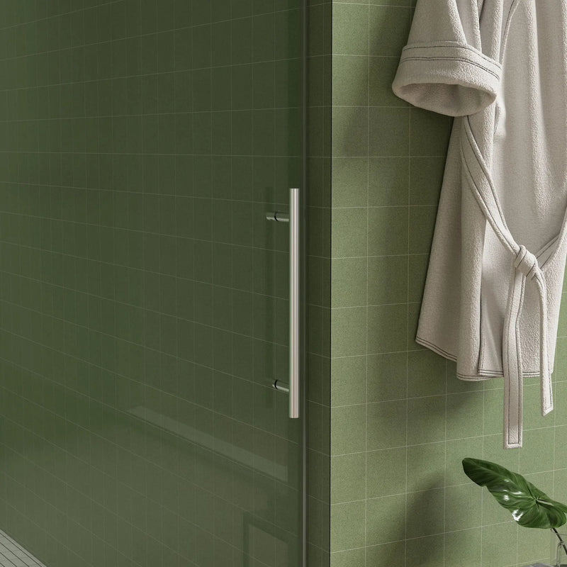 Frameless Shower Door, Sliding Shower Door, Premium 5 / 16" (8 Mm) Thick Tempered Glass Shower Enclosure With Towel Bar, Double Side Easy Clean Coat, Finished With Buffer by HouseOfZazla