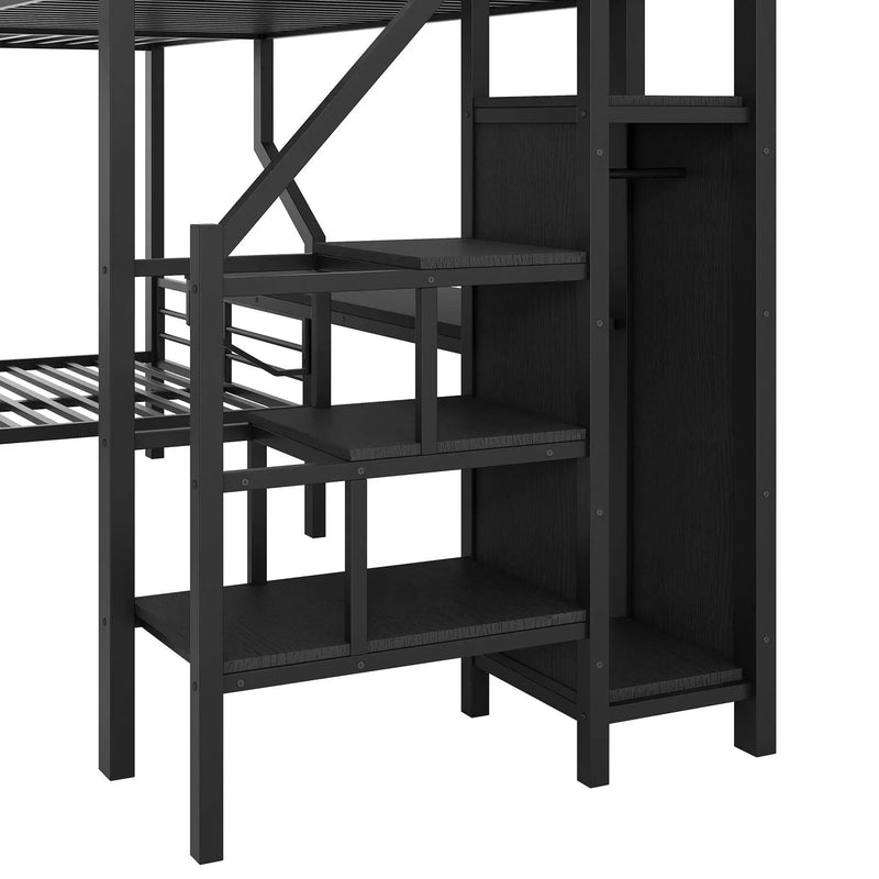 Twin Over Full L Shaped Bunk & Loft Bed With Built-In Wardrobe, Desk, And USB Ports - Black by HouseOfZazla