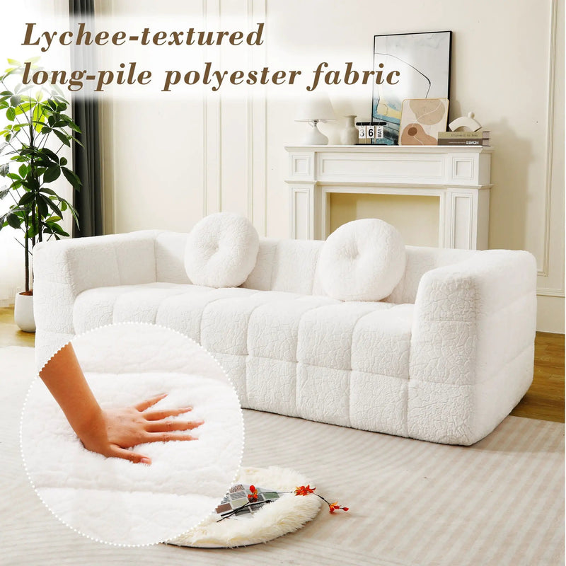 Boneless 3 Seater Sofa With Circular Throw Pillows - Beige by HouseOfZazla