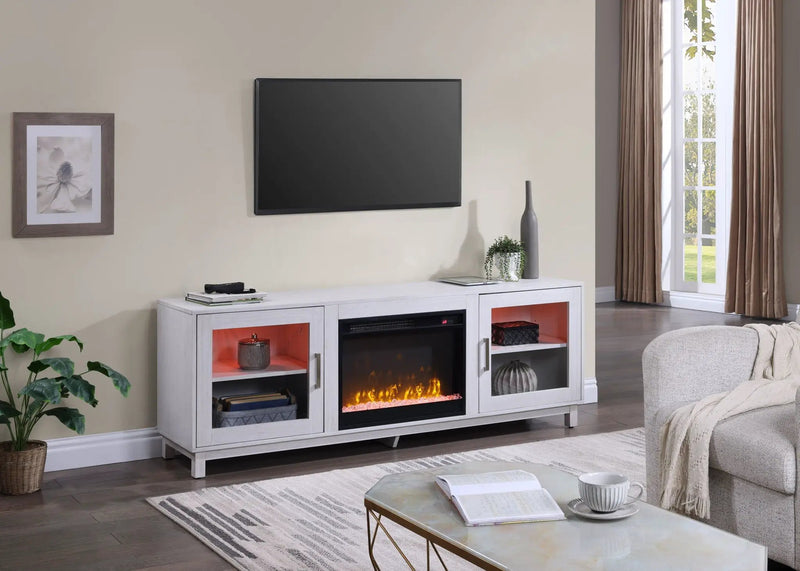 Summit - TV Stand Console With Fireplace - White Walnut Finish by Unique Piece Furniture