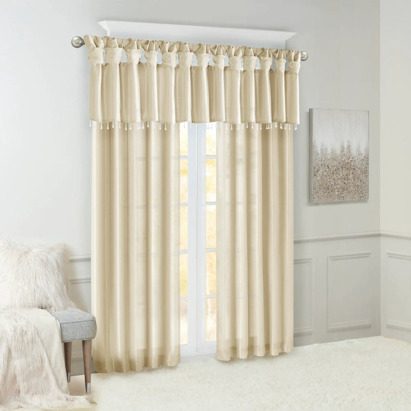 Twist Tab Lined Window Curtain Panel Champagne 50x95 by HouseOfZazla