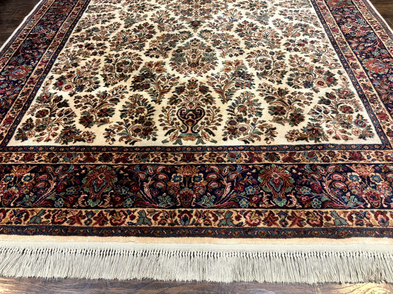 8.8 x 12 Karastan Ivory Sarouk Rug #760, Wool Pile, Vintage, Original 700 Series by Jewel Rugs