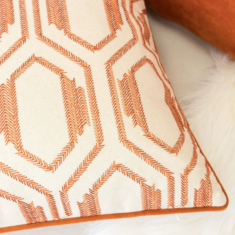 Geometric Embroidered Throw Pillow - Rust by Unique Piece Furniture