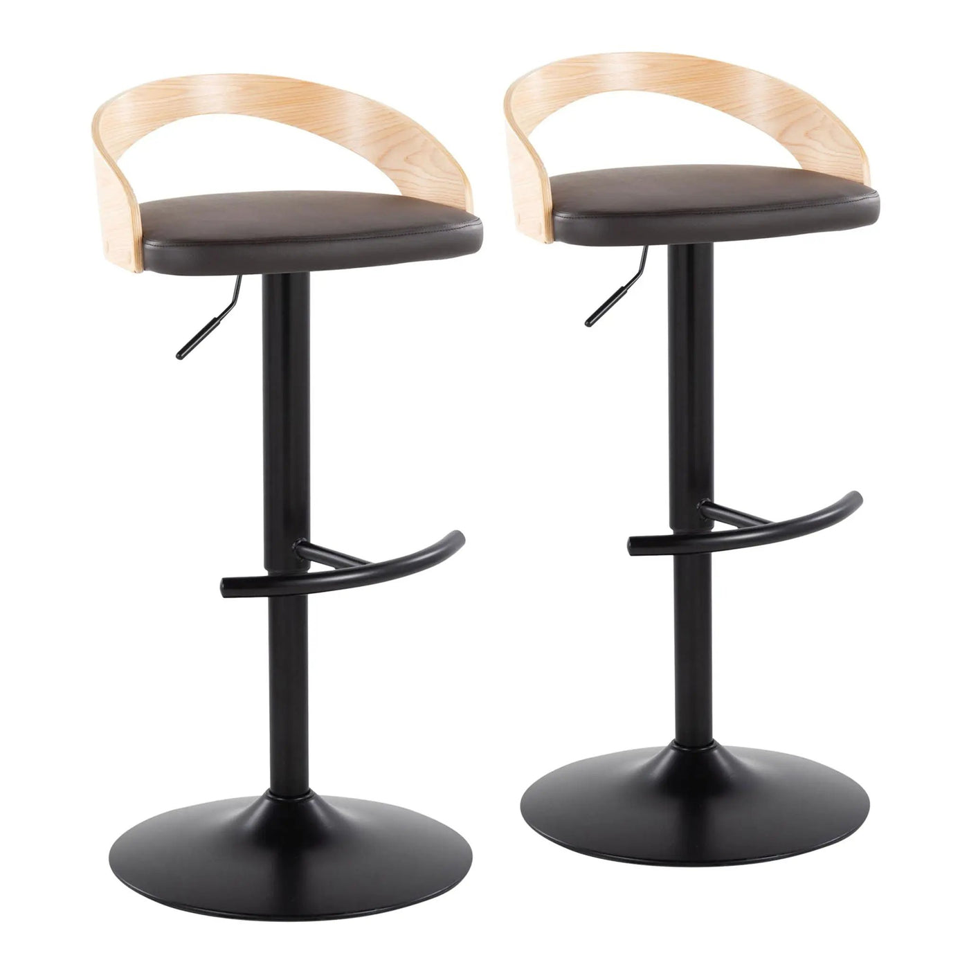 Grotto - Contemporary Adjustable Barstool With Swivel & Rounded T Footrest (Set of 2) by HouseOfZazla