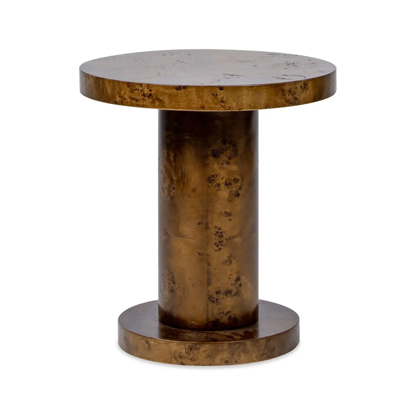 Bolin - Round Pillar Burl Accent Side Table - Walnut Brown by HouseOfZazla