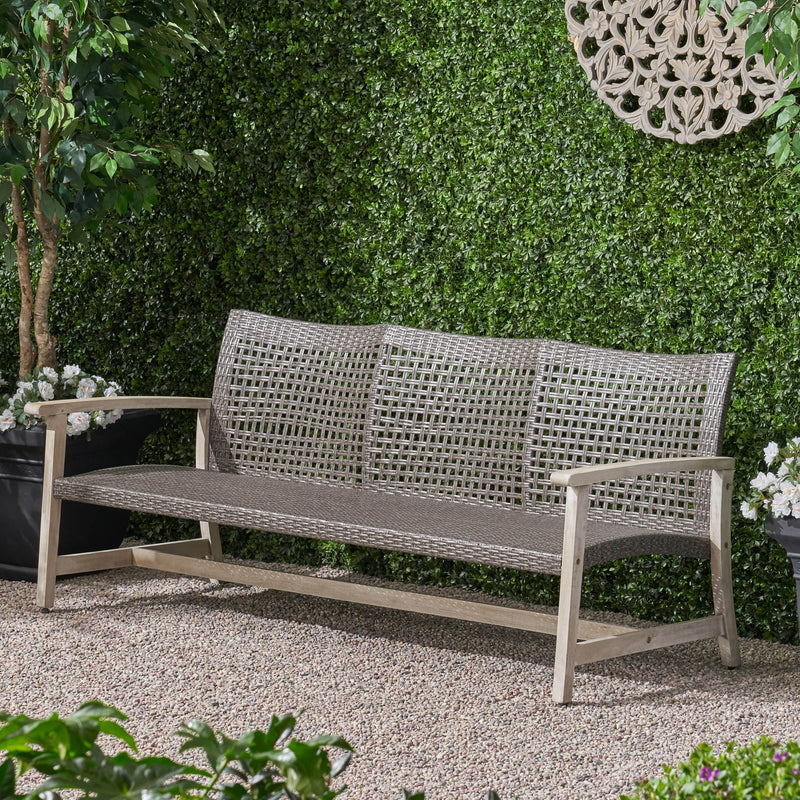 Outdoor Acacia Wood Wicker 3 Seater Sofa by HouseOfZazla
