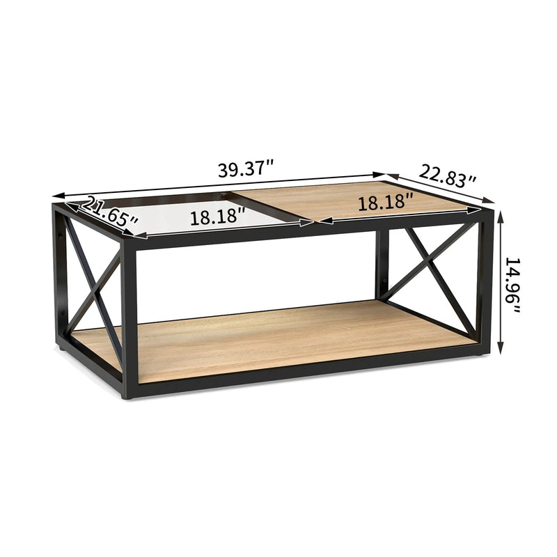 Modern Coffee Table with Tempered Glass and Natural Wood MDF Top by HouseOfZazla