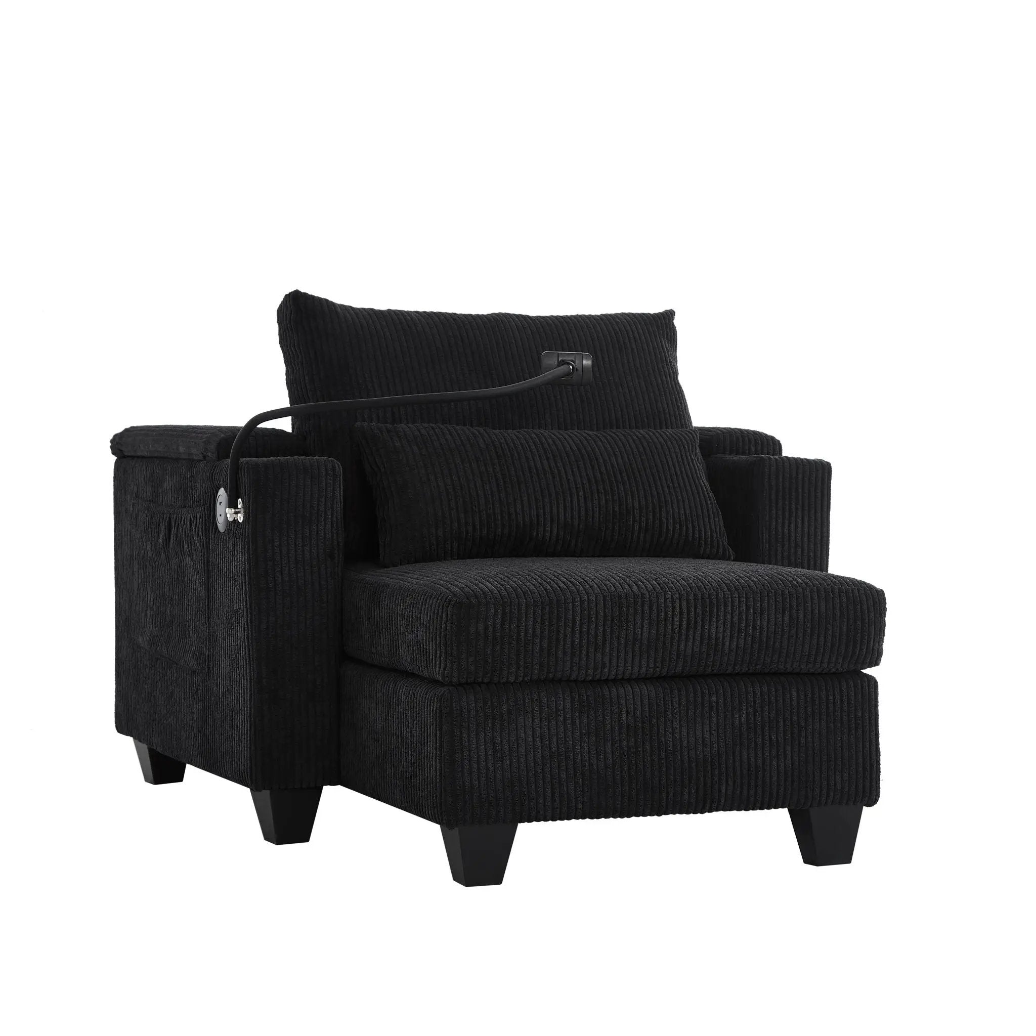 Convertible Chaise Lounge Sofa Chair With USB Ports, Cup Holders, Phone Holder And Storage by HouseOfZazla