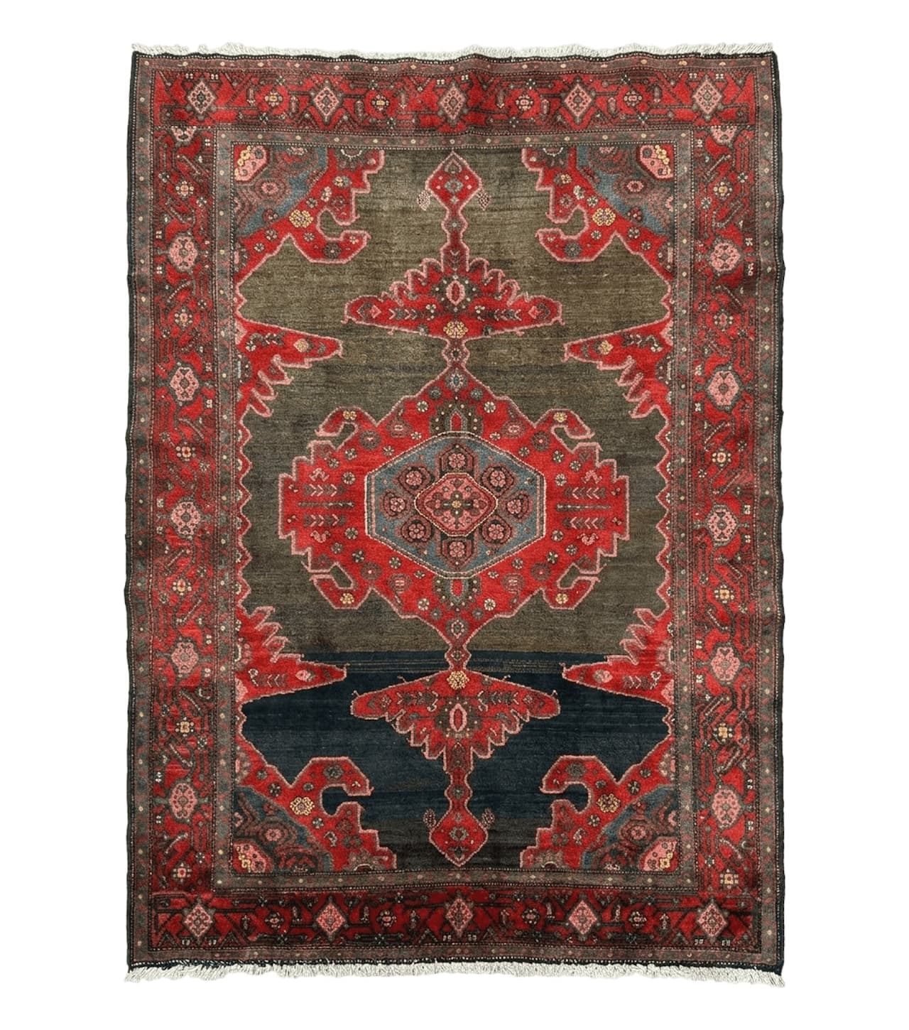 Antique Persian Tribal Rug 5x7, Geometric Wool Carpet, Kurdish Senneh Rug by Jewel Rugs