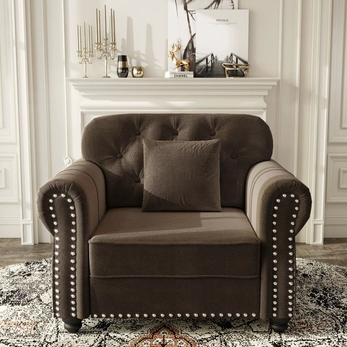 Sofa With Nailhead Trim And Rolled Armrests by HouseOfZazla