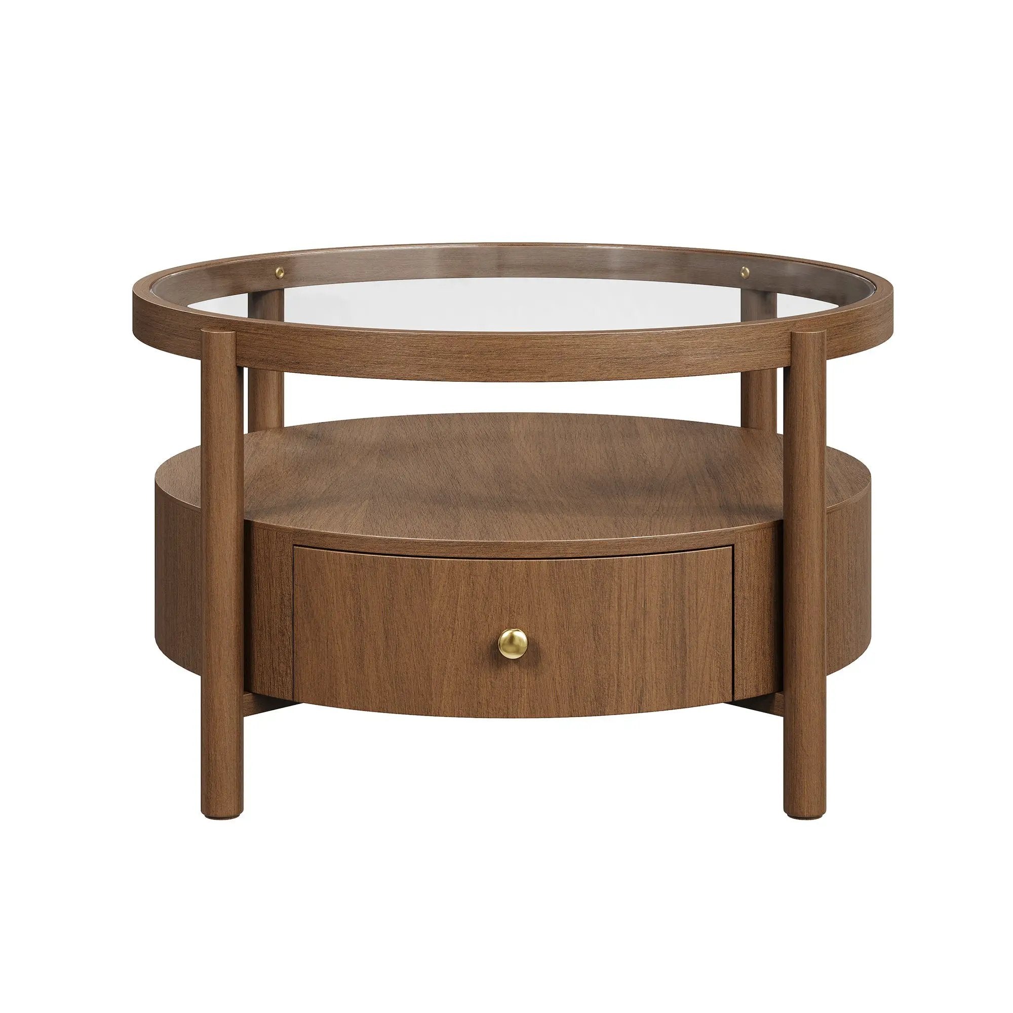 Solid Wood Round Glass Top Coffee Table with Storage Drawer by HouseOfZazla