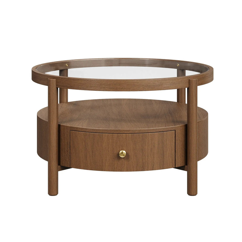 Solid Wood Round Glass Top Coffee Table with Storage Drawer by HouseOfZazla
