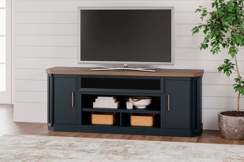 Landocken - XL TV Stand W/Fireplace Option - Brown / Blue by Unique Piece Furniture