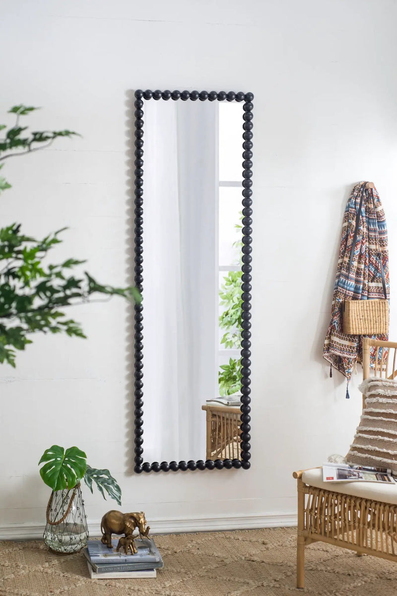 Full Length Mirror With Metal Beaded Frame, Rectangular Oversized Mirror For Living Room Bedroom - Black by Unique Piece Furniture
