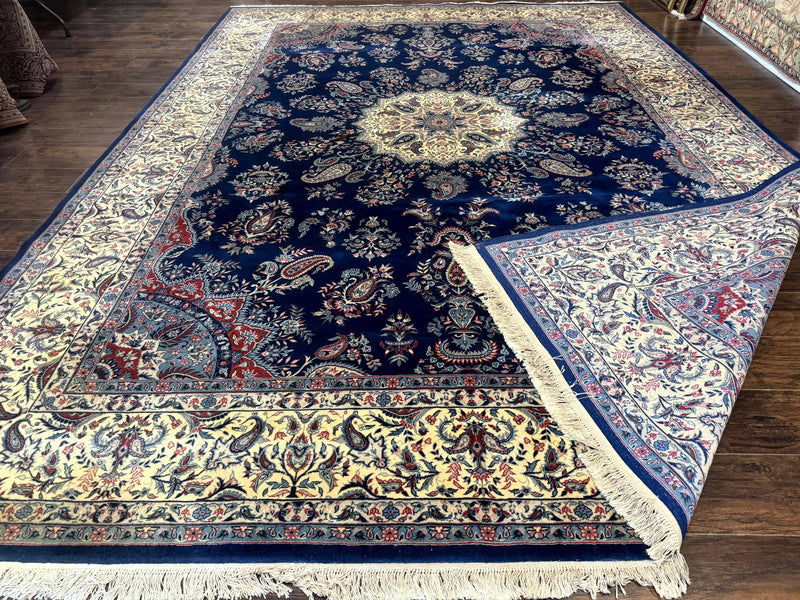 Sino Persian Kerman Rug 10x14, Blue and Beige, Floral Medallion, Fine 240 KPSI by Jewel Rugs
