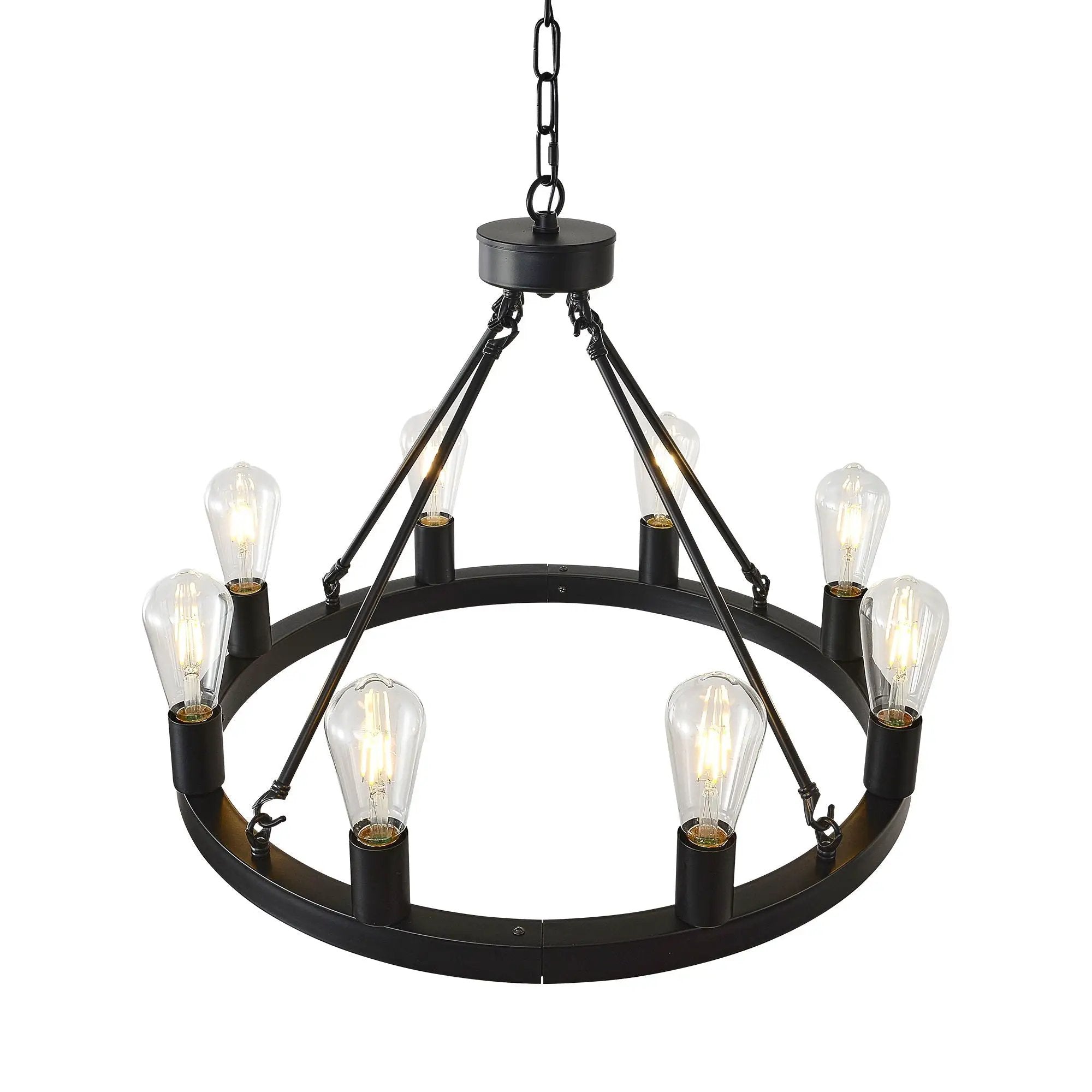 6 Light (No Bulbs) Wagon Wheel Chandelier Farmhouse Modern Small Round Chandelier For Living Room Kitchen Island Foyer Hallway Entryway Bedroom Dining Room Light Fixture Ceiling Hanging - Matte Black by HouseOfZazla