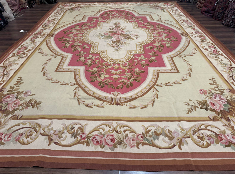 Large Aubusson Rug 10x14, European Elegant French Design, Floral Carpet by Jewel Rugs