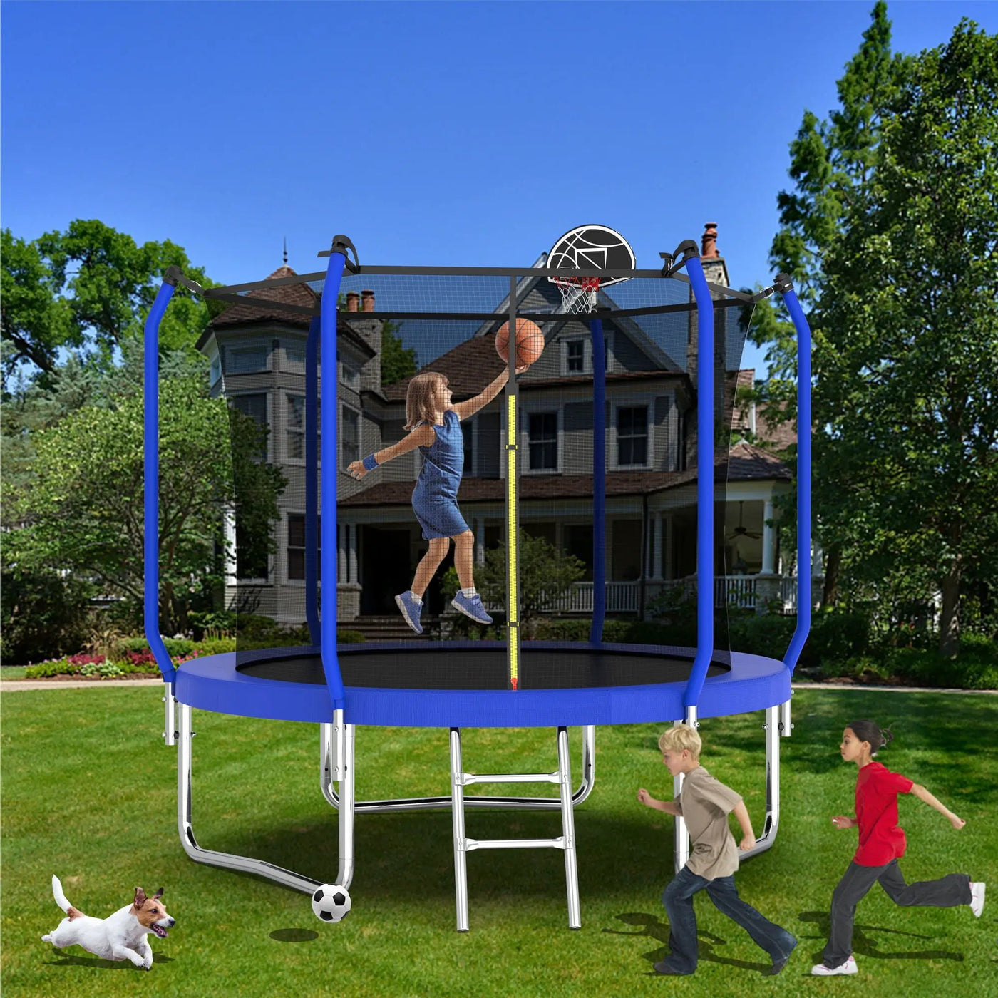 Trampoline With Basketball Hoop, Astm Approved Reinforced Type Outdoor Trampoline With Enclosure Net by HouseOfZazla