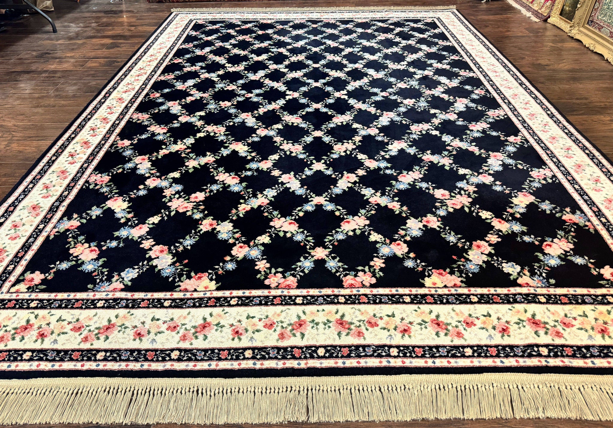 Karastan Rug 8.8 x 12, Garden of Eden #509/1270, Ebony Trellis, Vintage Discontinued Wool Pile Karastan Carpet by Jewel Rugs