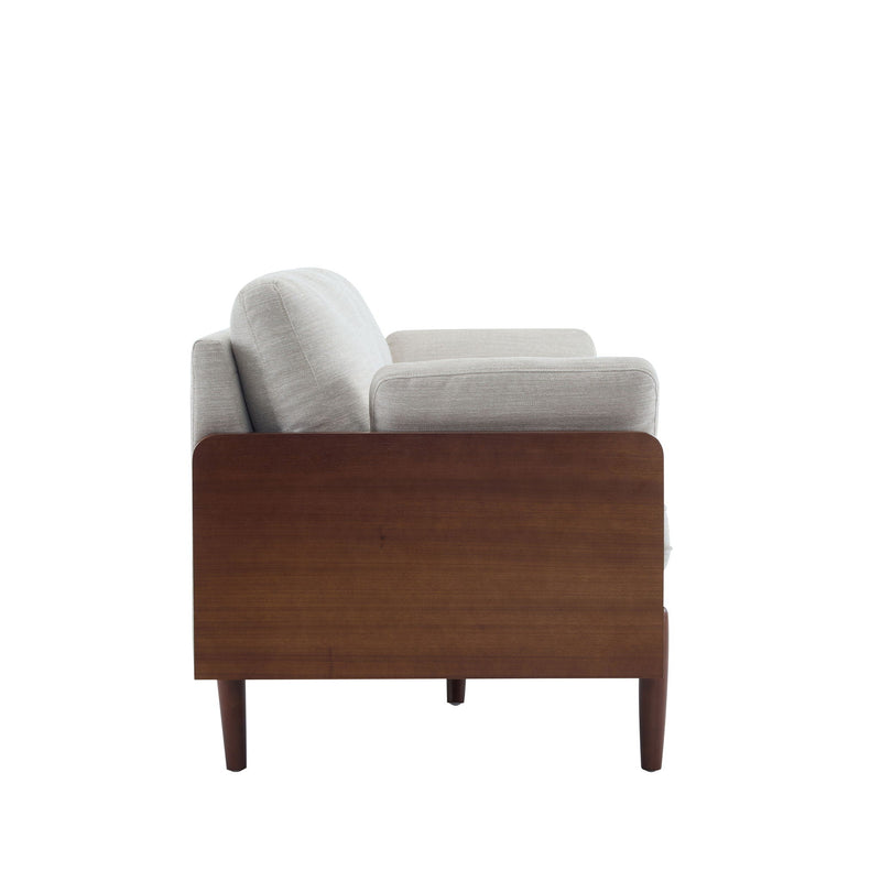 Mid Century Moderne Sofa With Wood Sides by HouseOfZazla