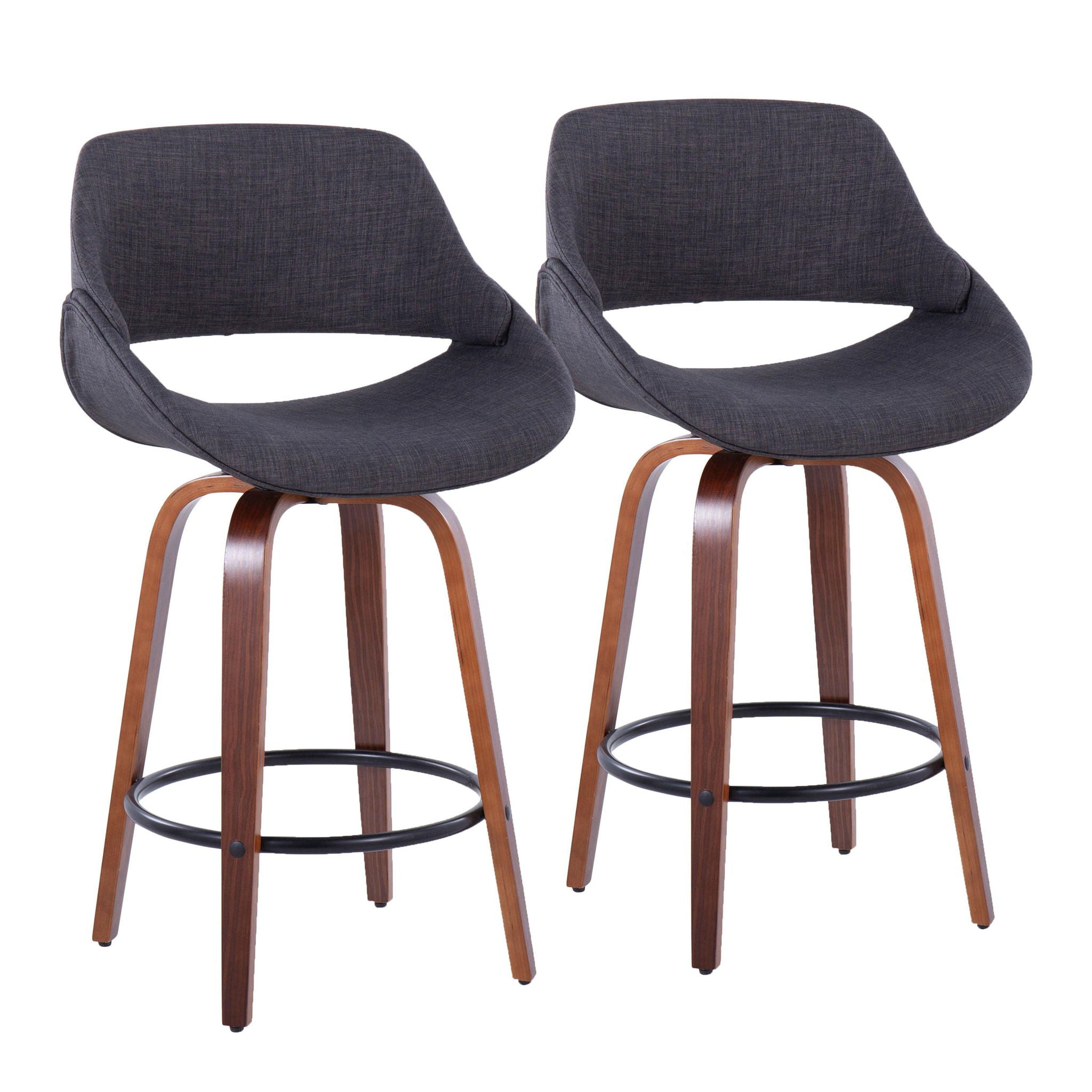 Fabrico - Mid Century Modern Fixed Height Counter Stool & Round Footrest (Set of 2) by HouseOfZazla