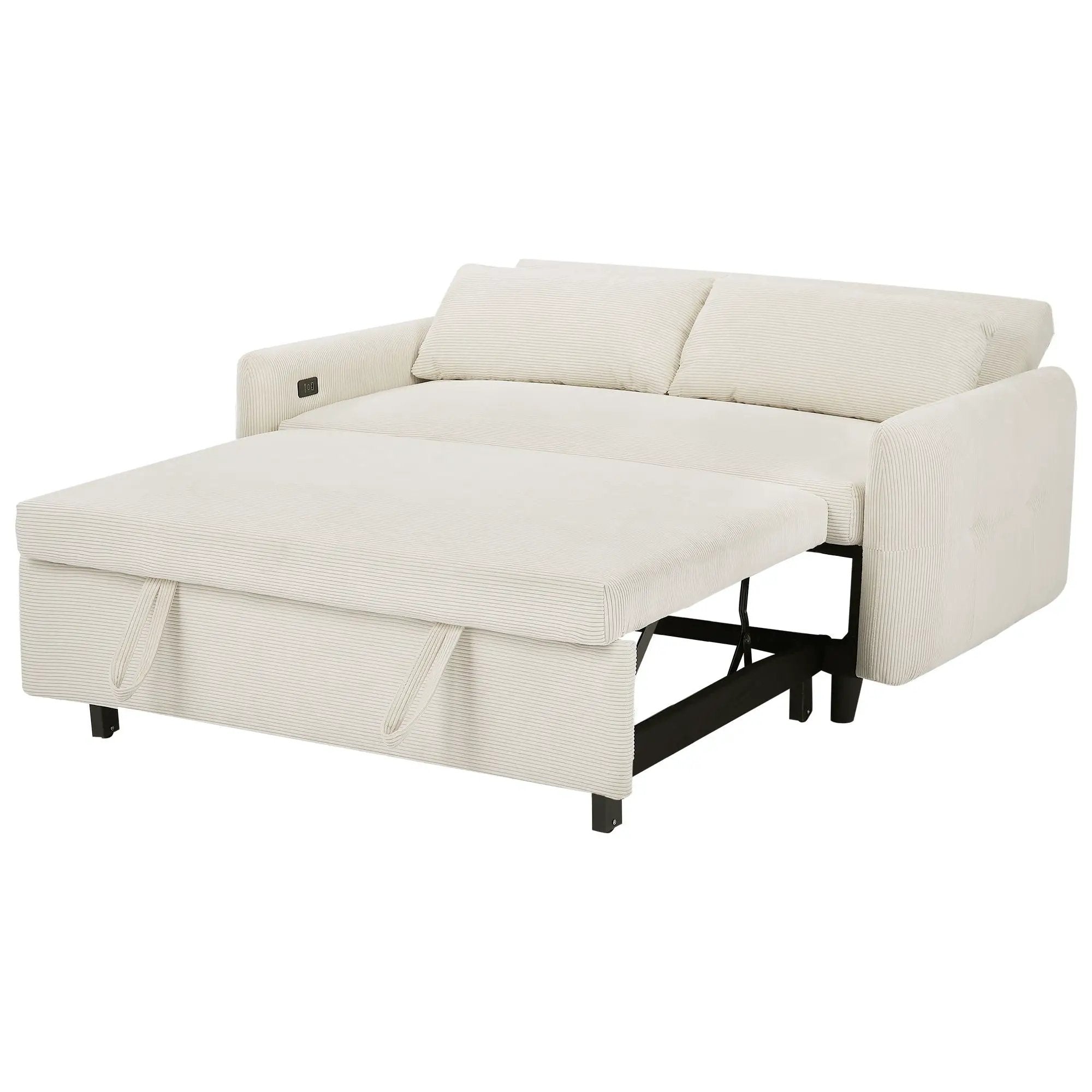 Pull-Out 2 Seat Modern Sleeper Sofa With 2 Throw Pillows And USB Ports by HouseOfZazla