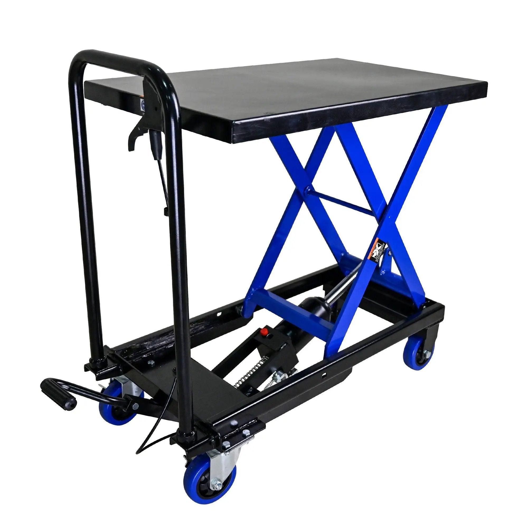 Hydraulic Lift Trolley, 500 Lbs Capacity, With 4 Wheels, For Material Handling And Transportation - Black / Blue by HouseOfZazla