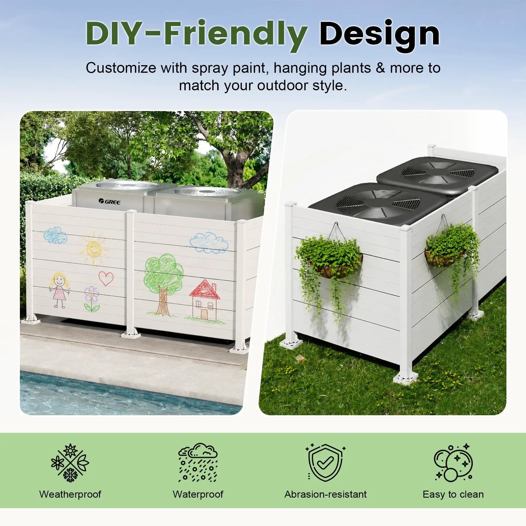 50" W x 49" H Outdoor Privacy Screen, Air Conditioner Fence, All-Weather Vinyl Privacy Fence Screens with Aluminum by HouseOfZazla