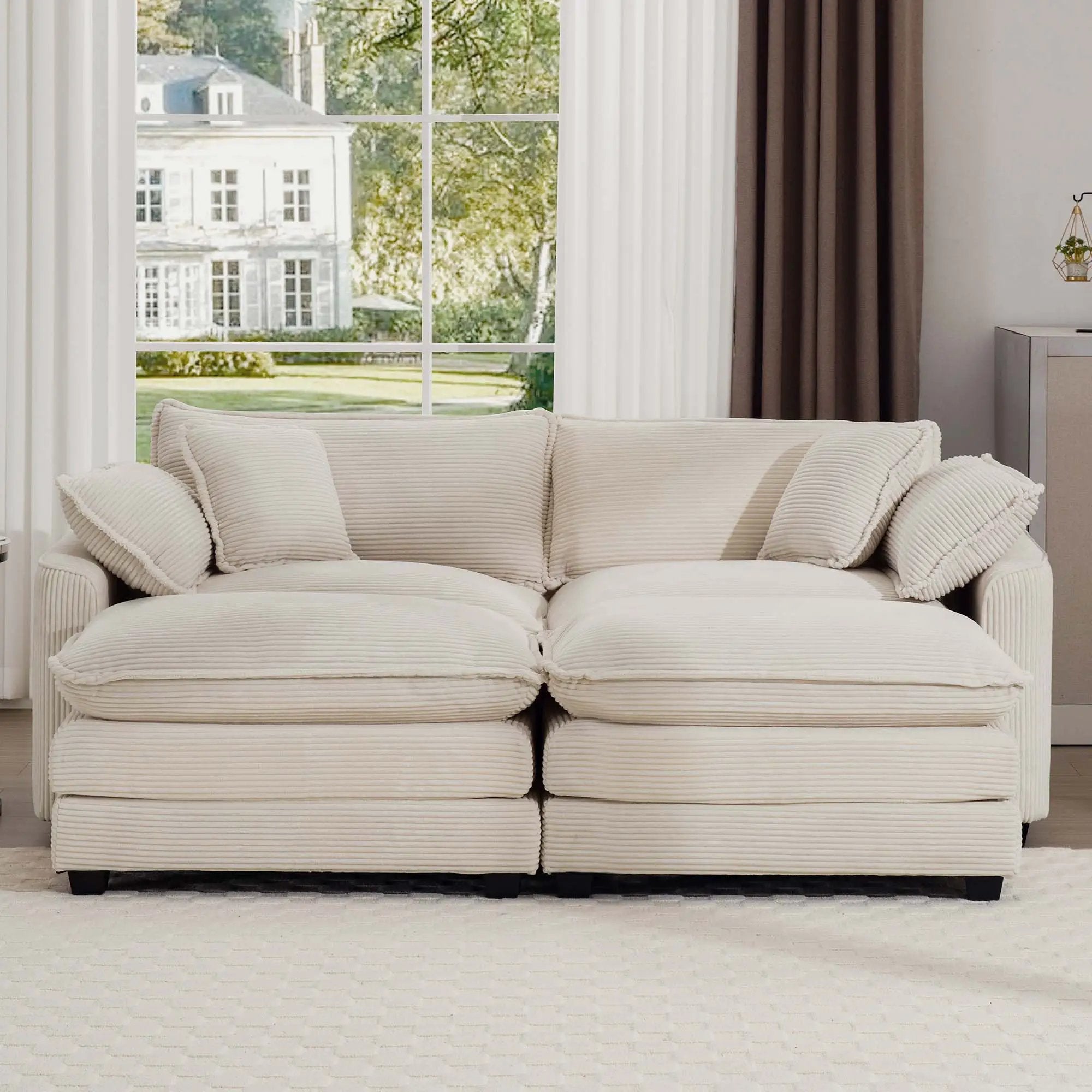 Modern Oversized Modular Cushion Sofa With Ottoman, Low Back, Deep Seating Sofa Set by HouseOfZazla