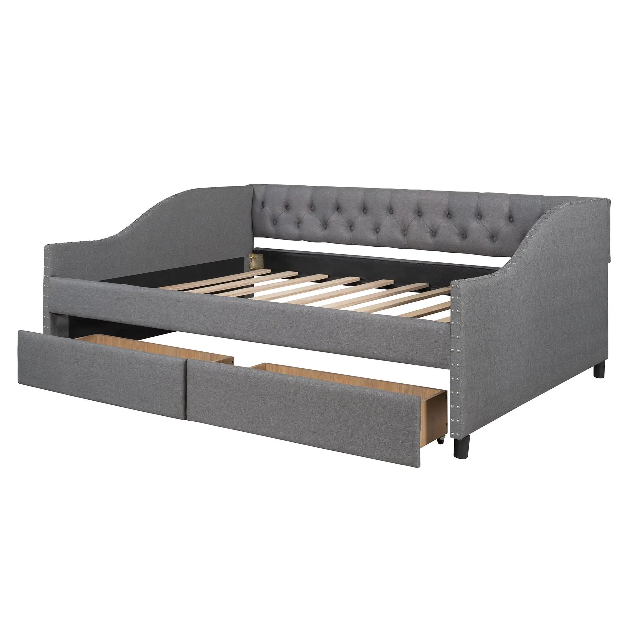 Upholstered Daybed With Two Drawers, Wood Slat Support by HouseOfZazla