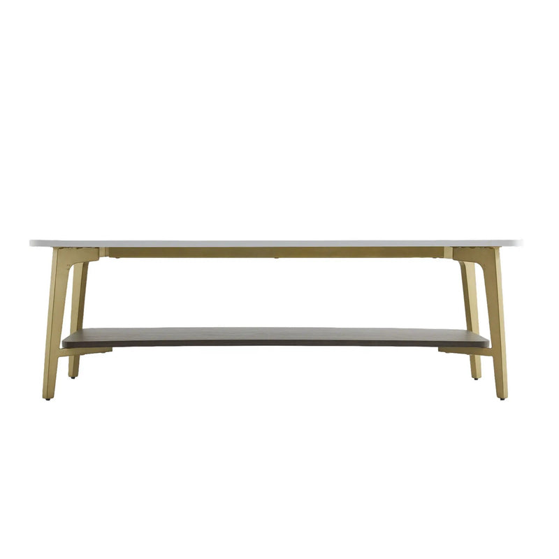 Coffee Table Rectangular Center Table For Living Room Open Space Side Table With Metal Frame - Golden / White by Unique Piece Furniture