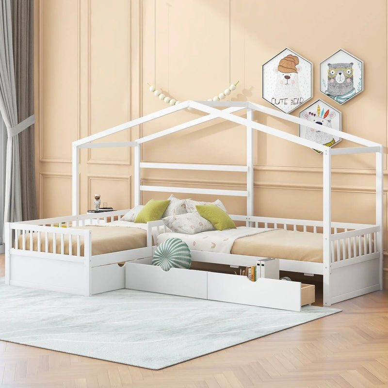 L Shape Platform Bed With 3 Storage Drawers by Unique Piece Furniture
