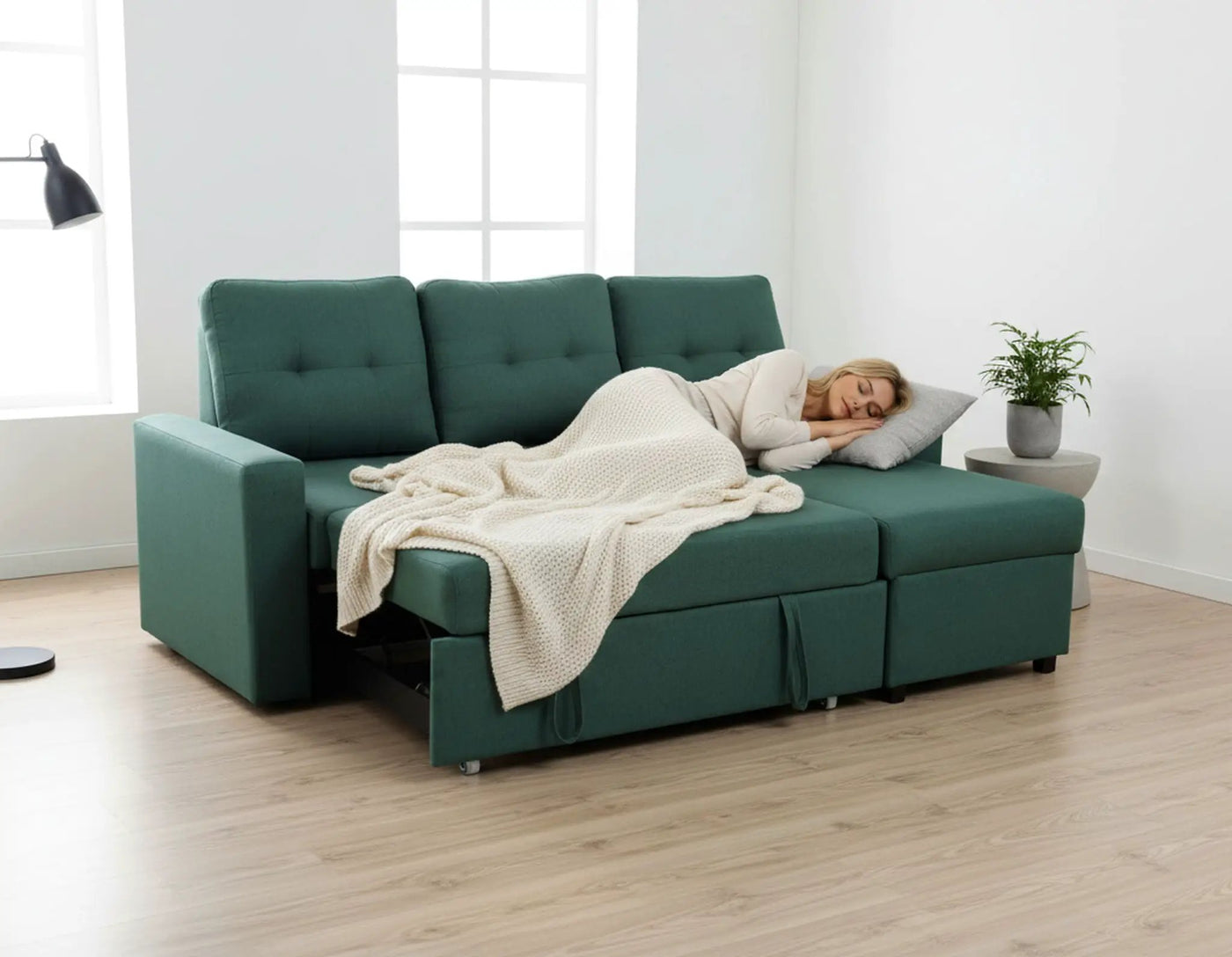 Convertible L Shaped Sectional Sleeper Sofa Bed, Saving Pull Out Couch by Unique Piece Furniture