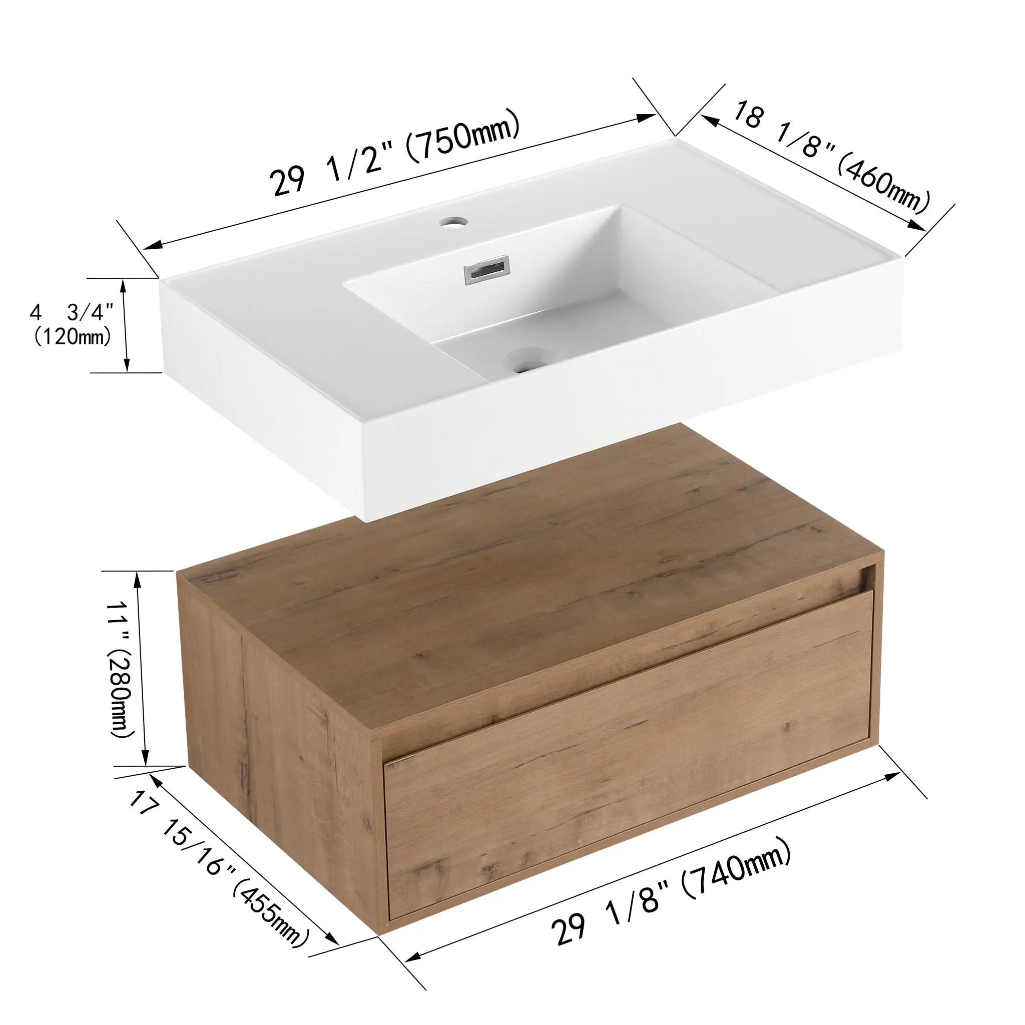 Wall Mounted Bathroom Vanity With Resin Sink And Soft Close Drawer In Imitative - Imitative Oak by Unique Piece Furniture