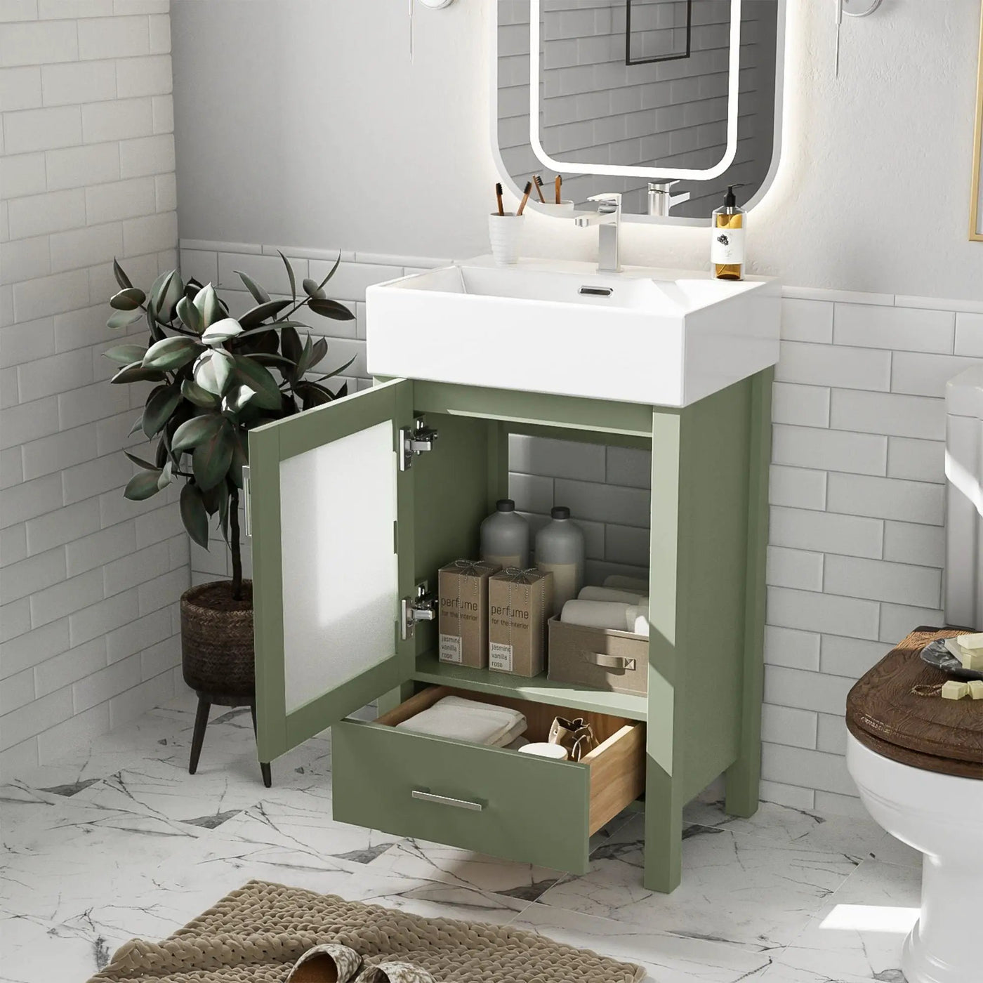 Bathroom Vanity With Ceramic Sink And Ample Storage, Ideal For Small Bathrooms by Unique Piece Furniture