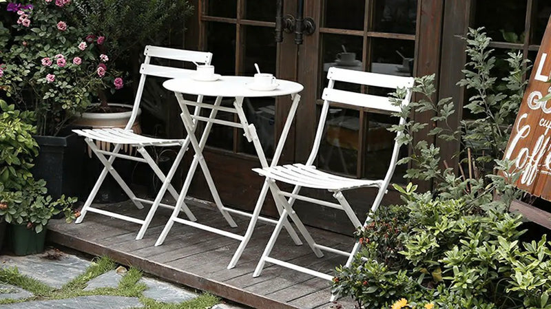 3 Piece Patio Bistro Set Of Foldable Round Table And Chairs by HouseOfZazla