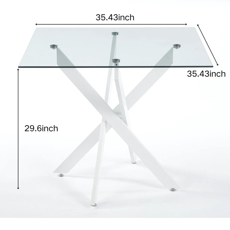 Dining Table With Cross Metal Leg And Tempered Glass, Modern Space Saving Kitchen Table For Living Room Legs, Square Table by Unique Piece Furniture