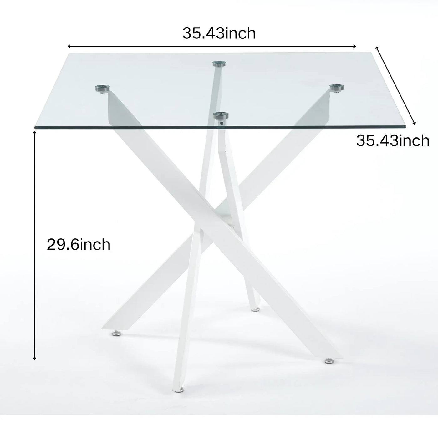 Dining Table With Cross Metal Leg And Tempered Glass, Modern Space Saving Kitchen Table For Living Room Legs, Square Table by Unique Piece Furniture