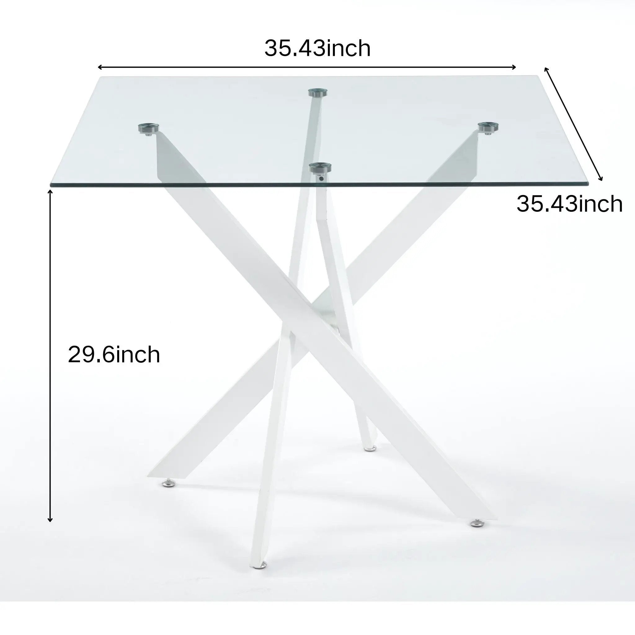 Dining Table With Cross Metal Leg And Tempered Glass, Modern Space Saving Kitchen Table For Living Room Legs, Square Table by Unique Piece Furniture