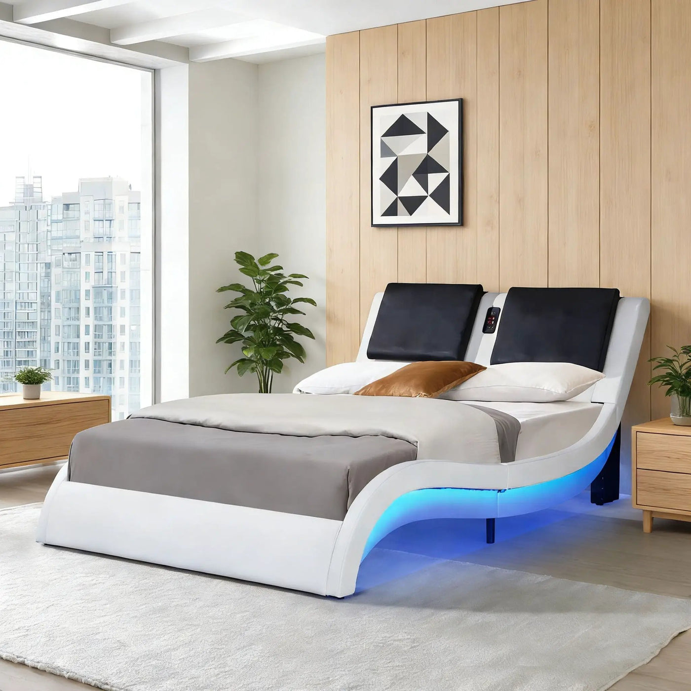 Platform Bed Frame With LED Lighting, Bluetooth Music, Vibration Massage by HouseOfZazla