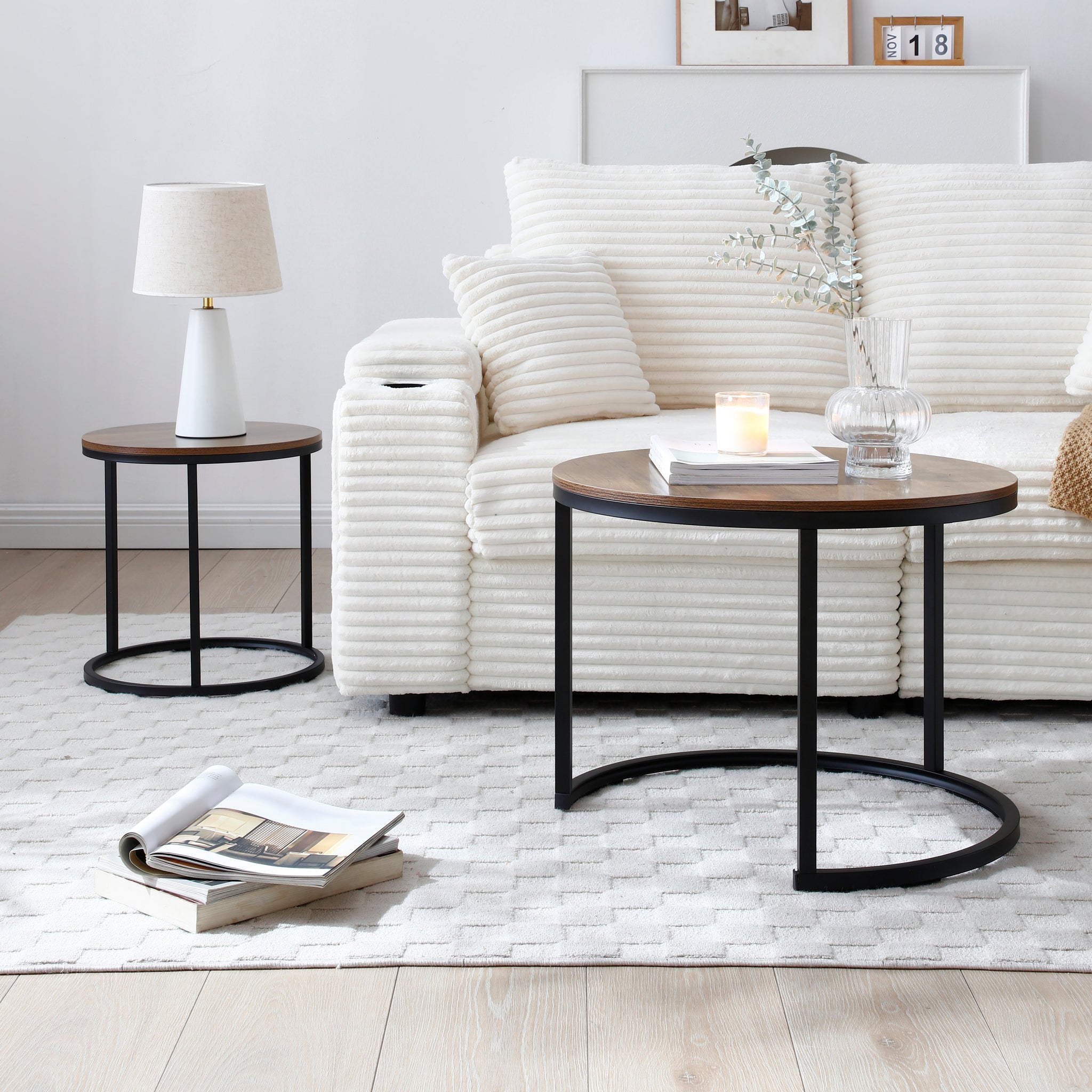 Set of 2 Nesting Round End Tables with Metal Frame by HouseOfZazla